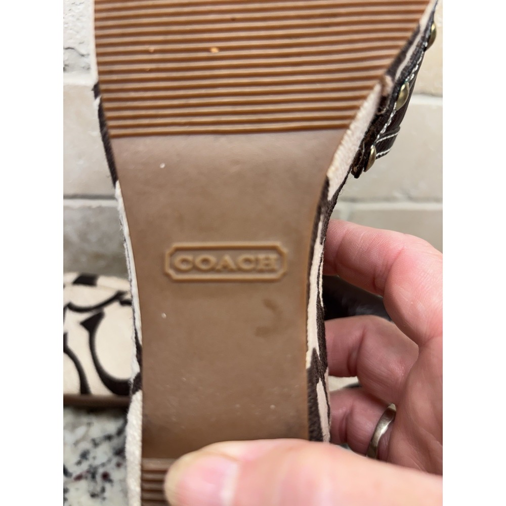 Vintage Y2KCoach Emilie Monogram Wedge Mules Sandals Brown Leather Turlock  6.5M - Picture 9 of 9